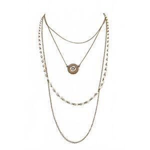 NEW Loren Olivia Gold-Tone Layered Tiered 4-Strand Necklace Pearl Pendant 16" L